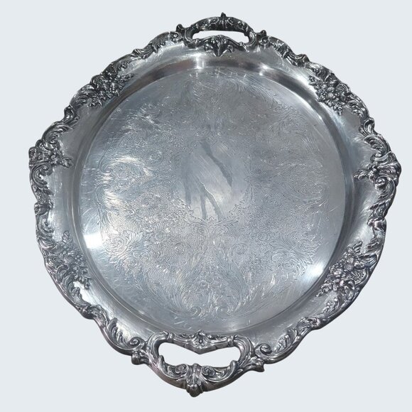 Reed & Barton King Francis Large Handled Metal Serving Tray Silverplate - Picture 4 of 16